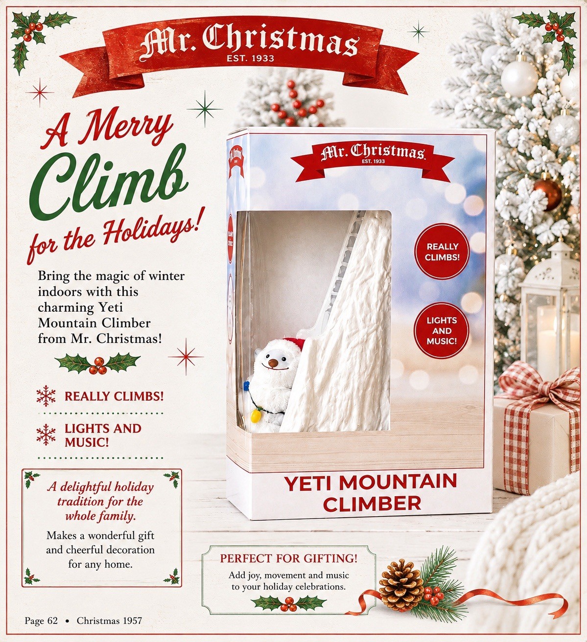 MR. CHRISTMAS Yeti Climbing Mountain Lighted Animated Musical 18.5 MR. CHRISTMAS Yeti Climbing Mountain Lighted Animated Musical 18.5