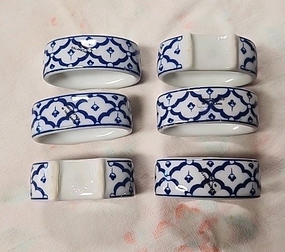 Vintage Pier One Ceramic Blue & White Napkin Holders (Set of 6)
