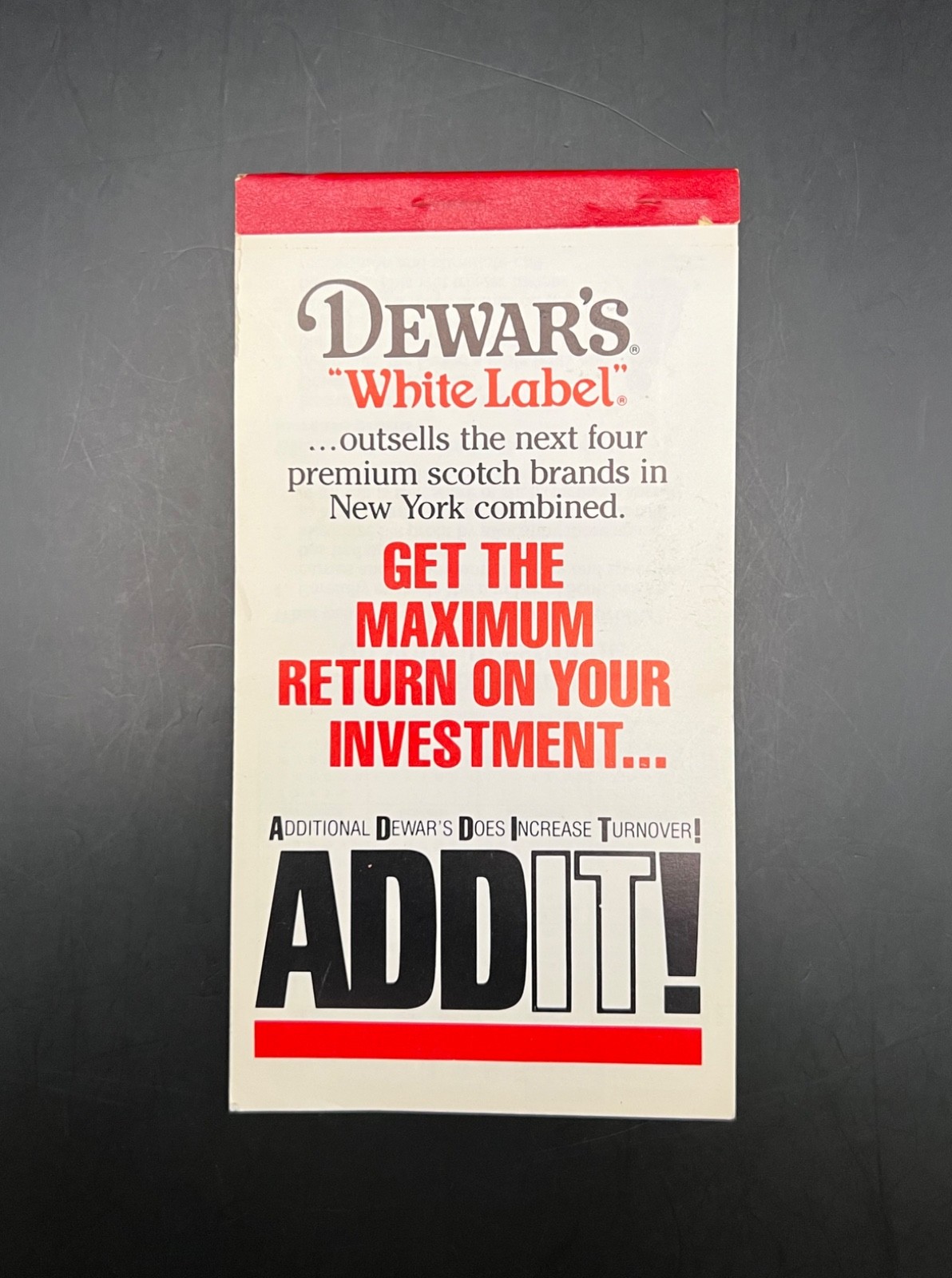 Dewars White Label Scotch Whisky ADDIT Salesperson Notepad - 1985 - NOS - Rare