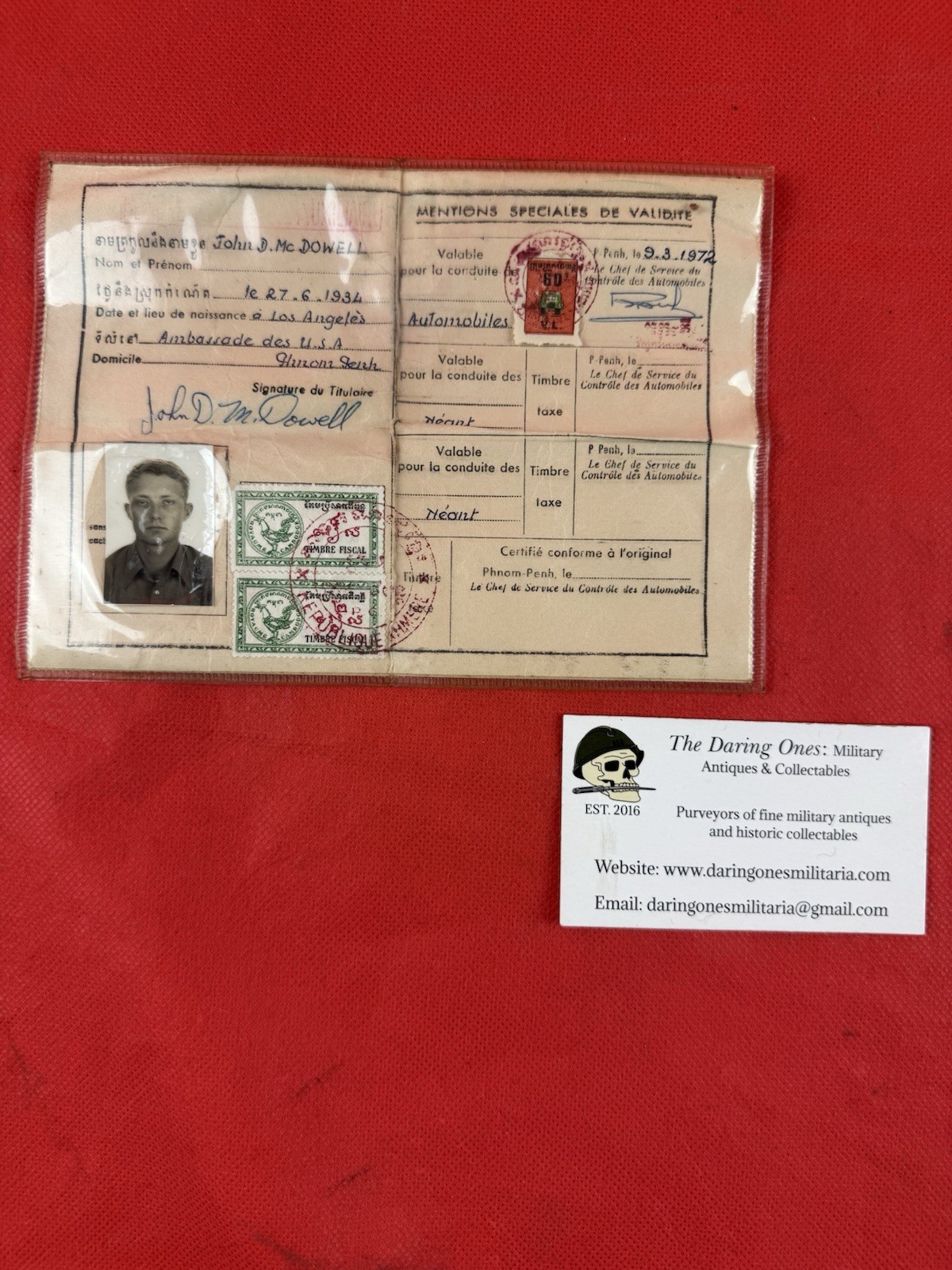 Vintage 1972 American’s Cambodian Drivers License Pre Pol Pot