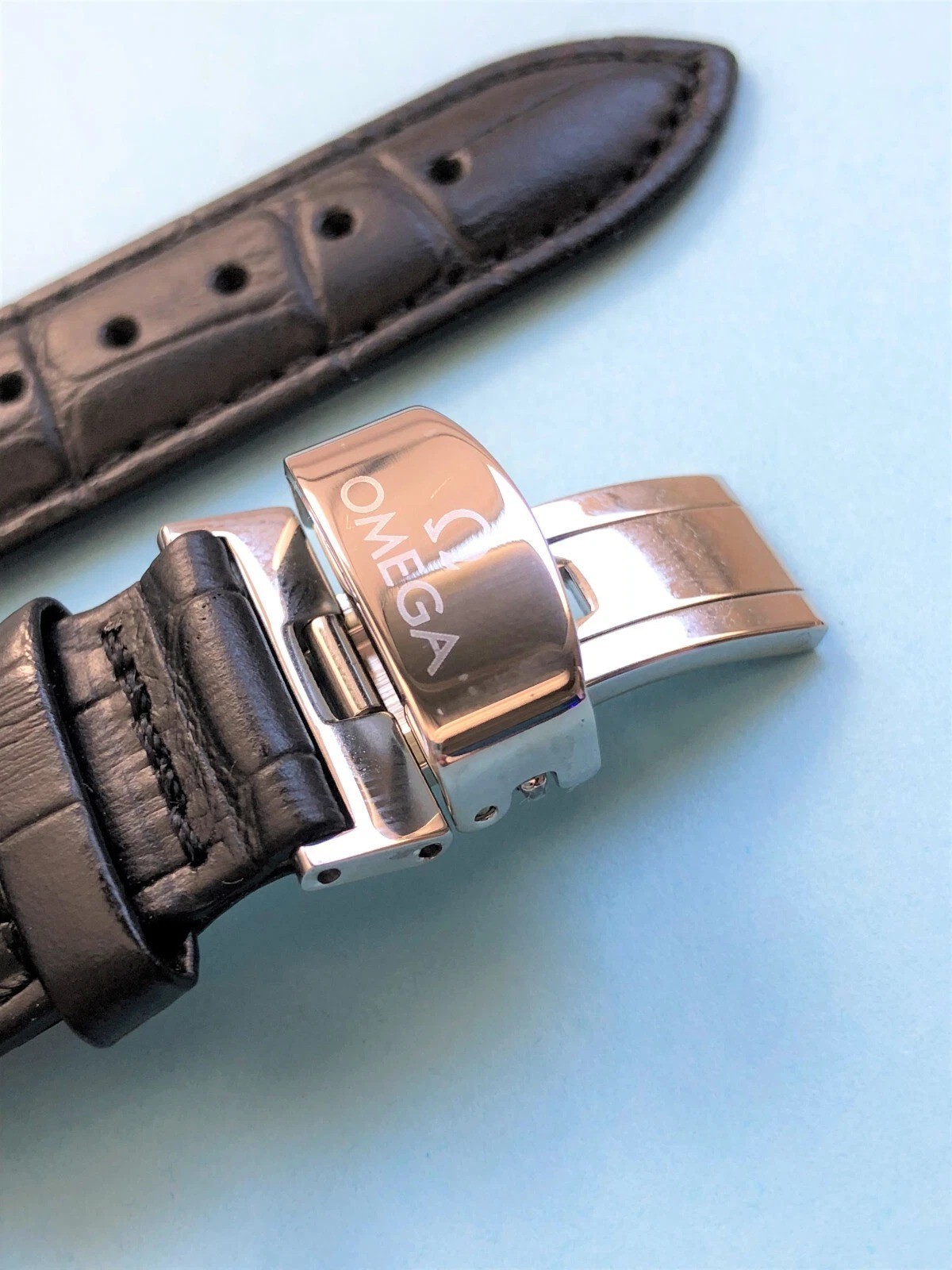 New Omega leather watch strap- 22 mm OMEGA SEAMASTER SPEEDMASTER Butterfly Clasp