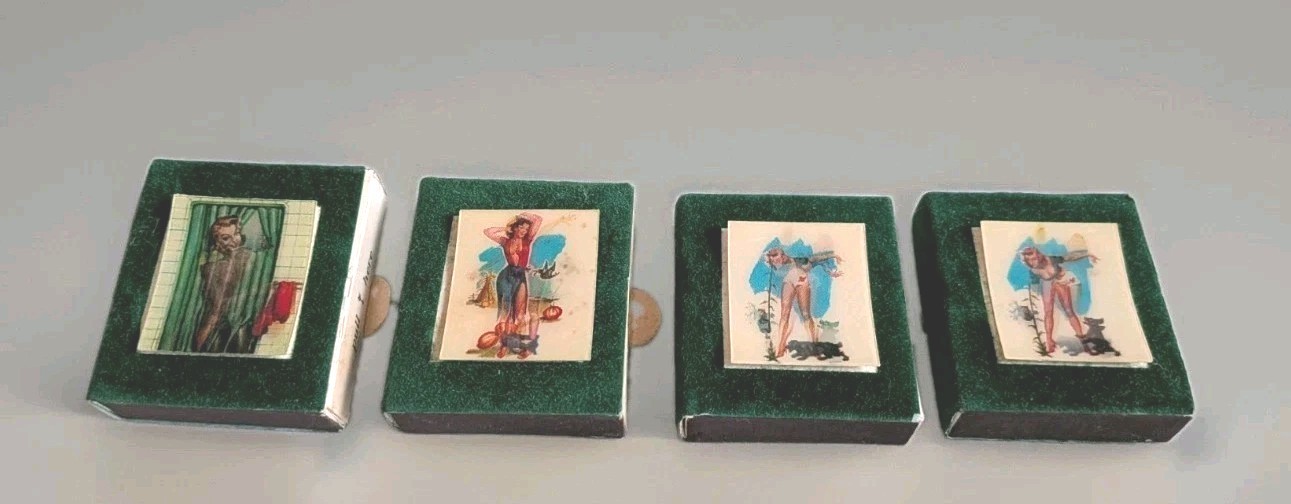 Lot 4 VTG Lenticular Flocked Matchbooks, Green 