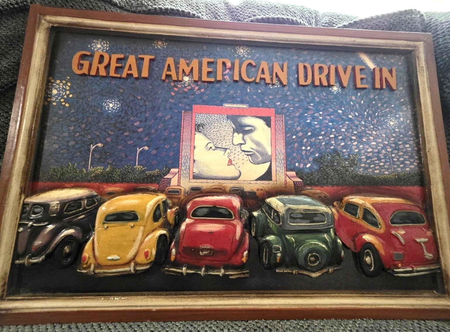 Vintage 3D Great American Drive In movie WOOD AND METAL CARS WALL ART Vintage 3D Great American Drive In movie WOOD AND METAL CARS WALL ART