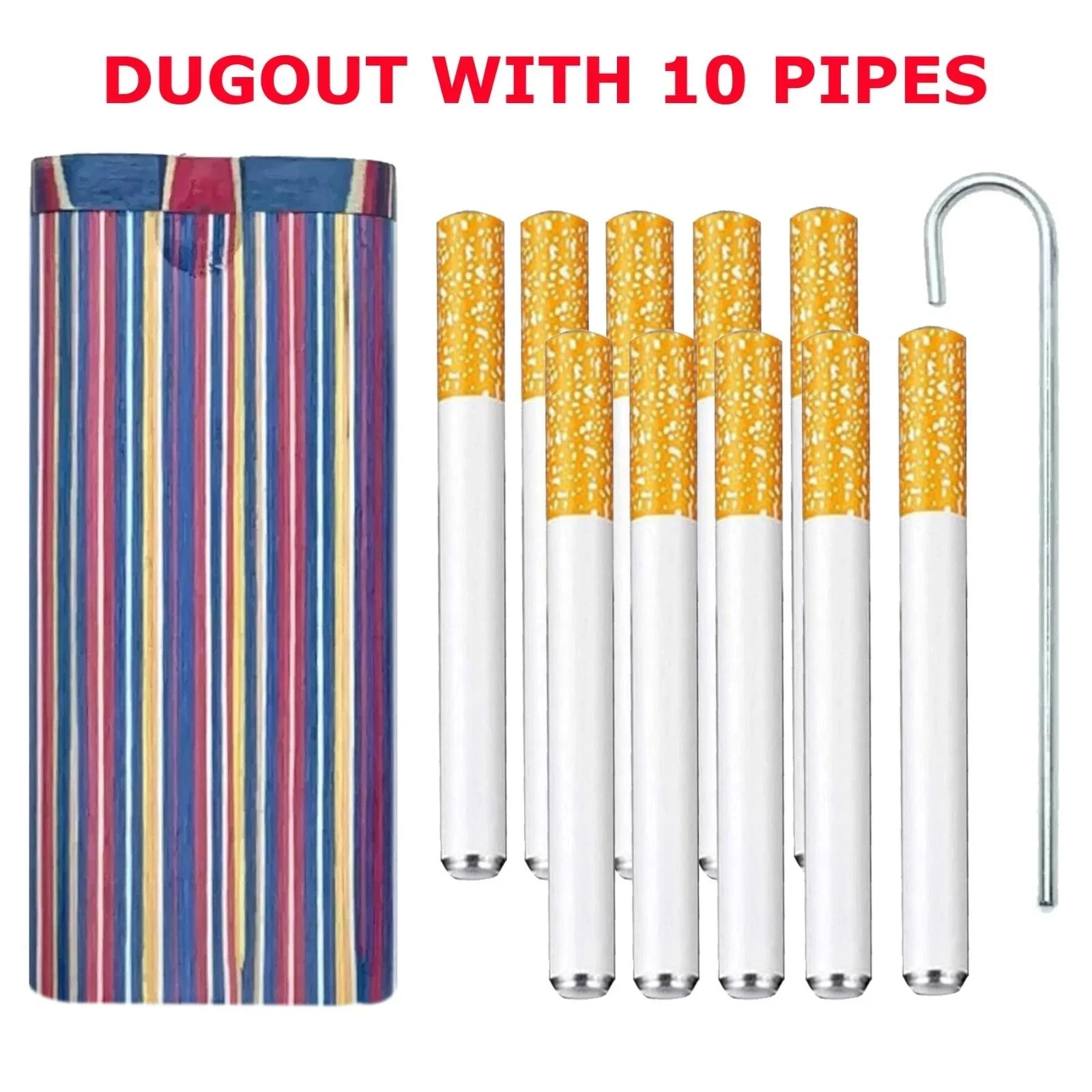 12P Wooden Dugout Pipe Self Cleaning Metal Bat Poker Smoking Pipe One Hitter Kit