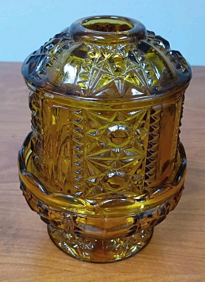 Vintage Indiana Glass 6.5” Amber Stars & Bars Fairy Lamp Vintage Indiana Glass 6.5” Amber Stars & Bars Fairy Lamp