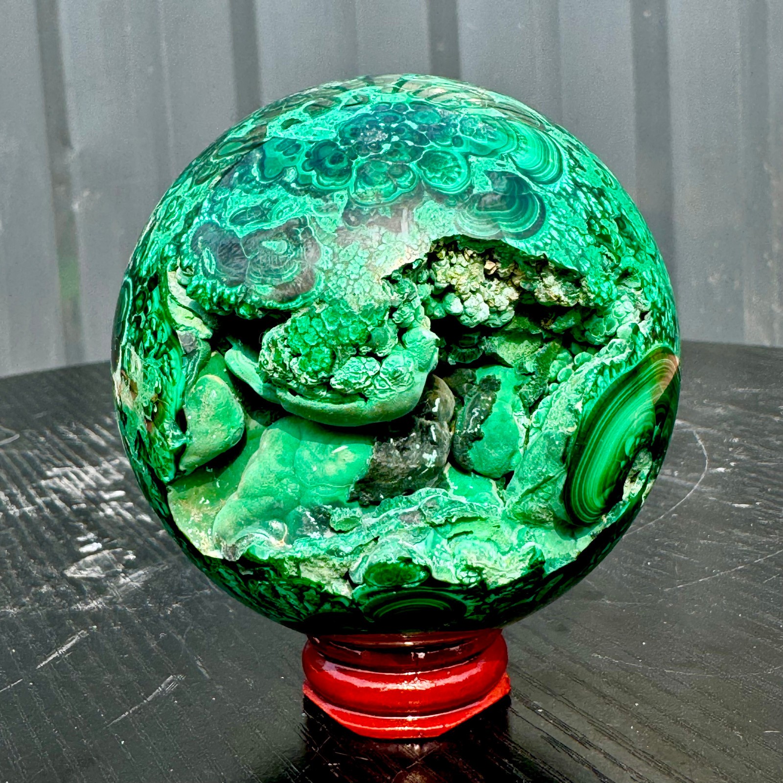 1.72LB Rare Natural Malachite Quartz Hand Carved Sphere Crystal Healing