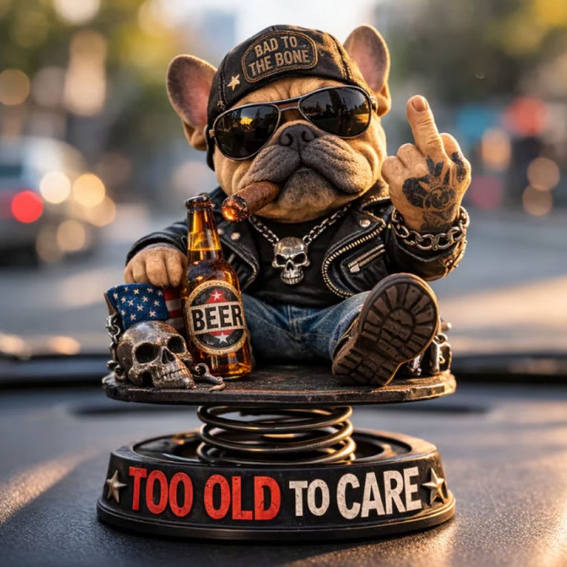 Biker Bulldog Car Ornament Cool French Bulldog Dashboard Shaking Figurine Biker Bulldog Car Ornament Cool French Bulldog Dashboard Shaking Figurine