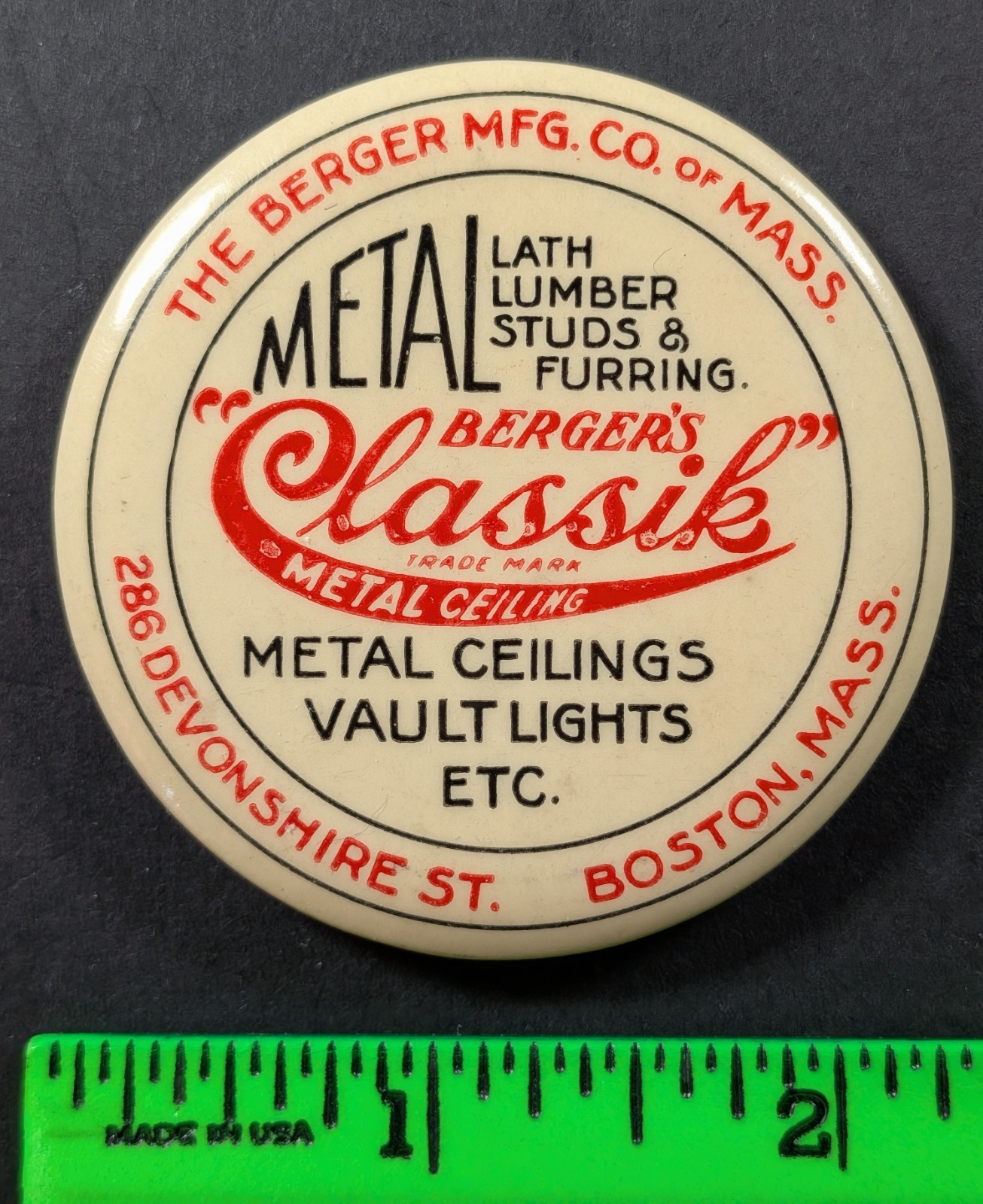 Vintage Berger Metal Lath Lumber Studs Lights Ceilings Pocket Mirror