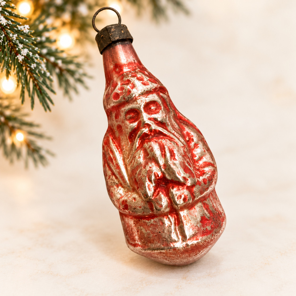 Antique German Mercury Glass Santa Claus Christmas Ornament 2.25\