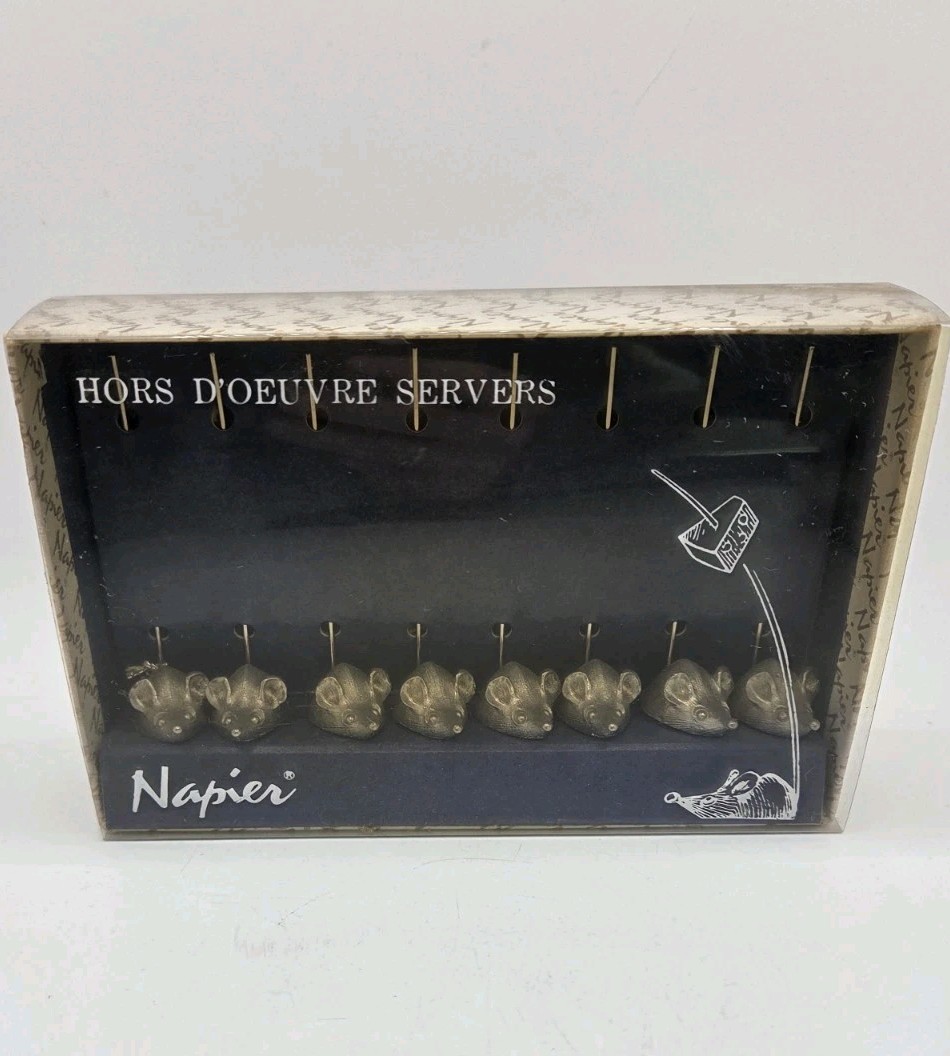 Vintage Napier Mouse Hors D'Oeuvre Servers Set of 8 Cocktail Picks Original Box