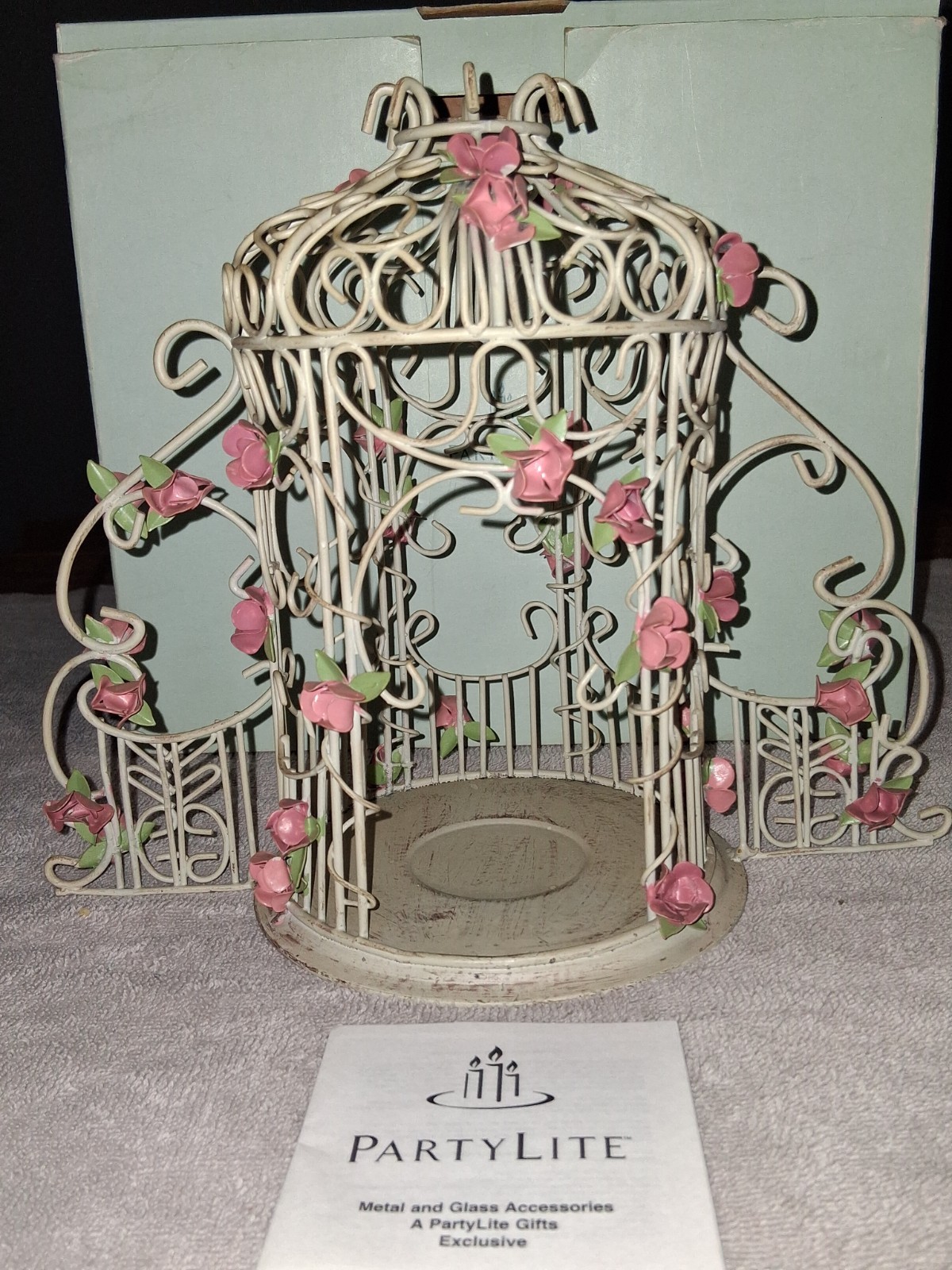 PartyLite Rose Garden Gazebo & Chair Metal Candle Holder White Pink Tealight I