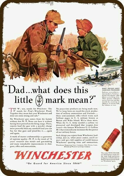 1943 WINCHESTER Shotgun & Rifle -Father Son Hunt-  DECORATIVE REPLICA METAL SIGN