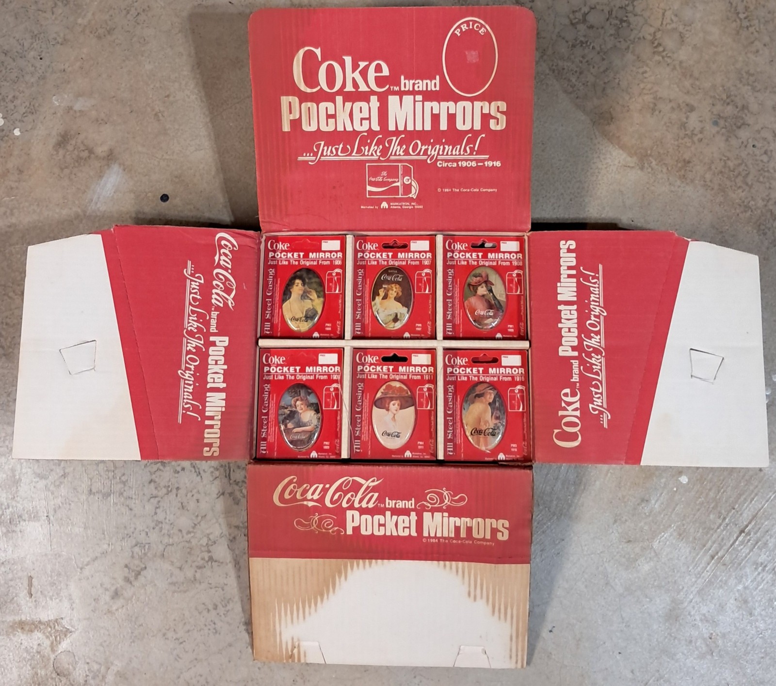 ORIGINAL 1984  COCA~COLA  60 POCKET MIRRORS   in ORIGINAL DISPLAY BOX