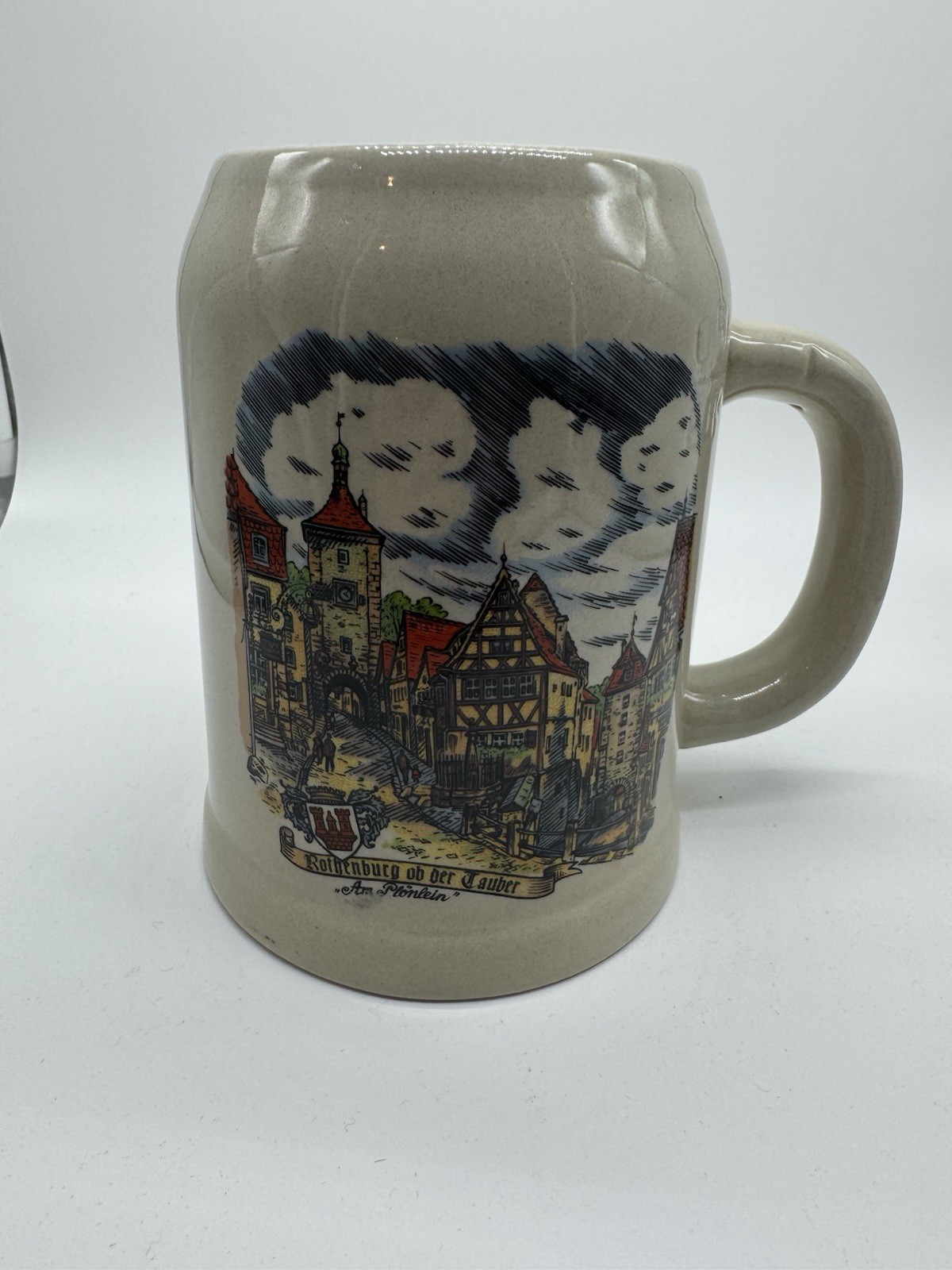 German Ceramic Beer Mug Stein w/ Handle Rothenburg ob der Tauber Am Marktplatz