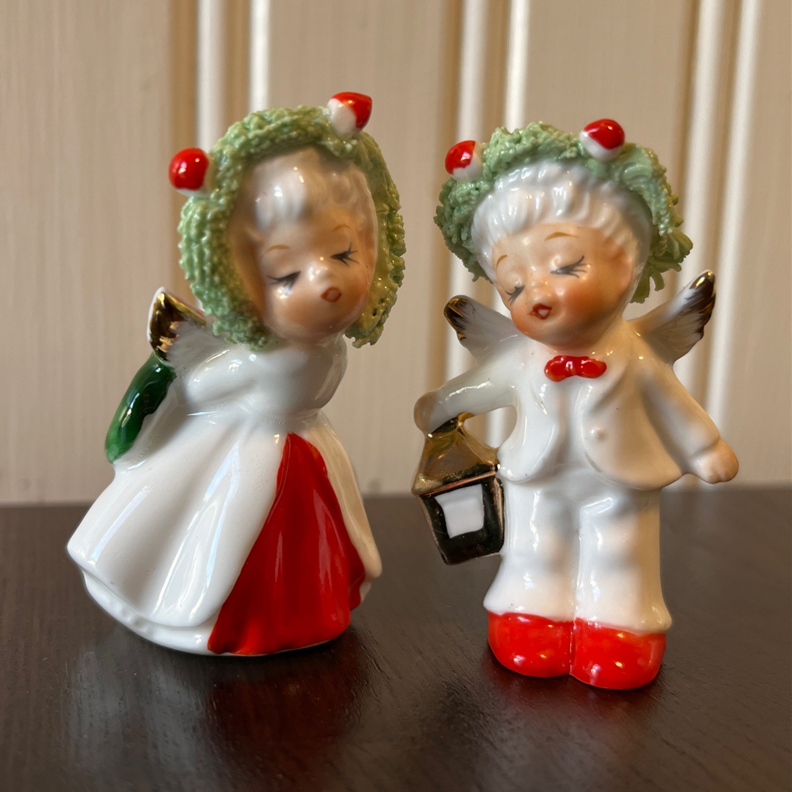 Vintage Napcoware Porcelain Christmas Miniature Boy and Girl Angel Porcelain 