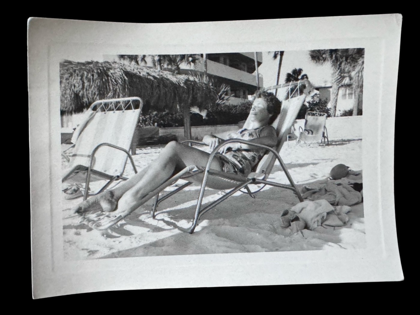 Vintage Black & White Snapshot Photo Woman on Beach Chair 3x5 Bikini Vintage Black & White Snapshot Photo Woman on Beach Chair 3x5 Bikini