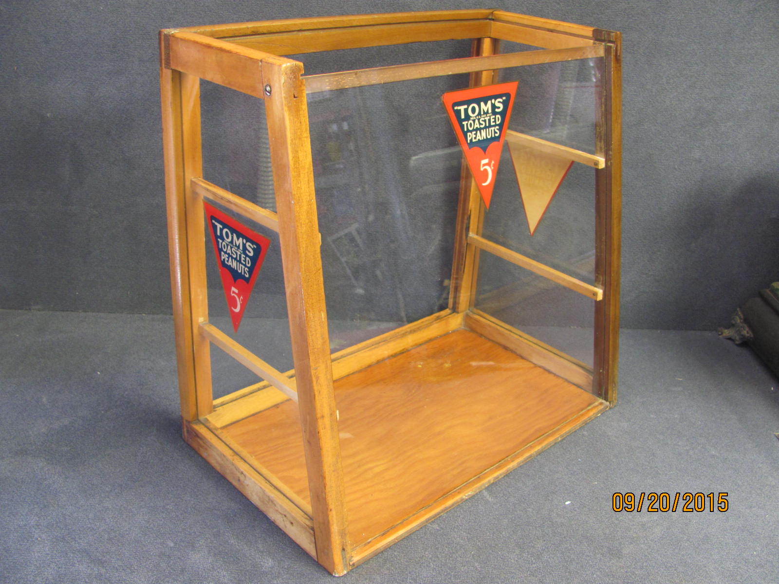 Antique Tom's Toasted Peanuts Wood Glass Store Sales Display POS Antique Tom's Toasted Peanuts Wood Glass Store Sales Display POS