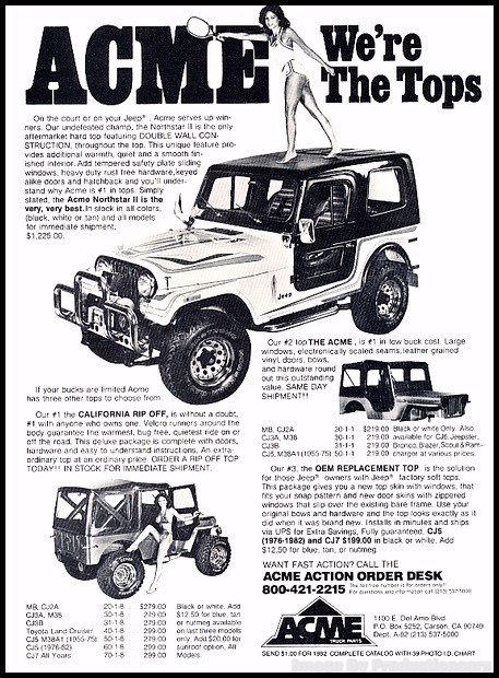 1983 ACME Top Jeep CJ Vintage Advertisement Print Art Car Ad J63 1983 ACME Top Jeep CJ Vintage Advertisement Print Art Car Ad J63