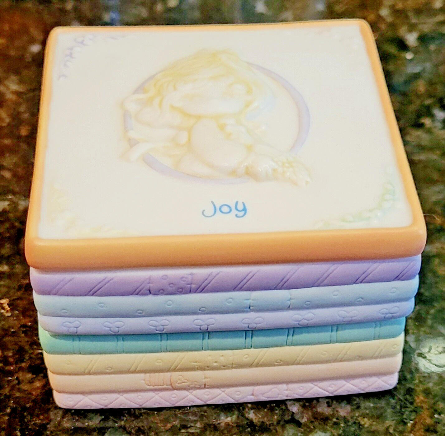 VTG Precious Moments Trinket Box Wishing You Rainbows Of Joy 2 Tiers w/ Lid Y2K