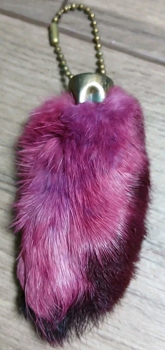 3” 1960s Lucky Charm USA Vintage Real RABBIT\'S FOOT keychain Maroon Large Hippie