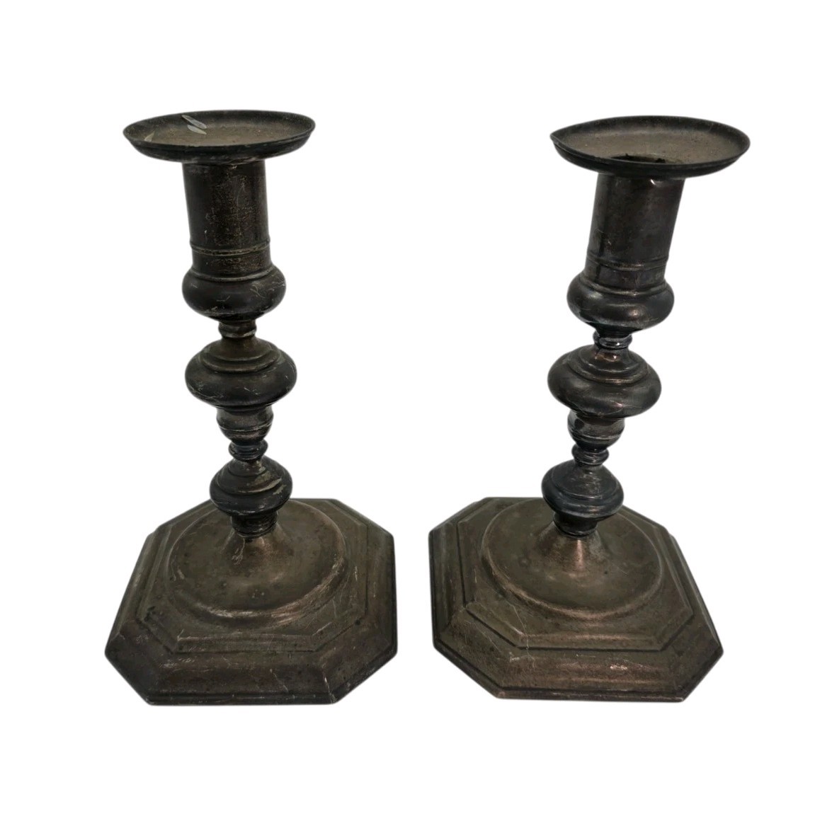 Antique Sterling Silver Candlesticks Pair Model 2 Weighted 8