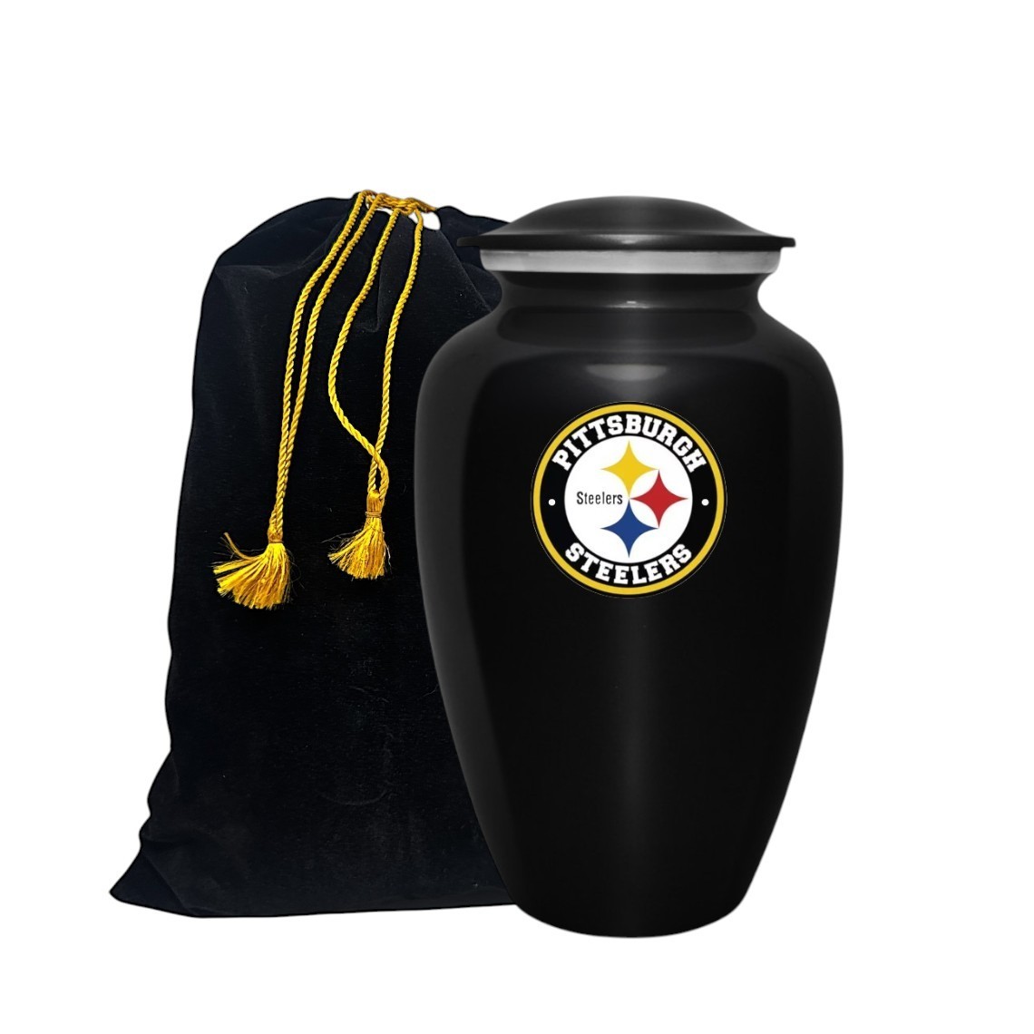 10.5'' Black Pittsburgh Steeler Football Theme Cremation Funeral Ashes Urn w/Bag