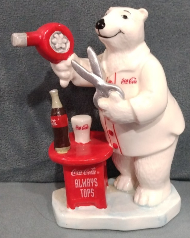 1996 ENESCO COCA - COLA HAIRSTYLIST CERAMIC BEAR 1996 ENESCO COCA - COLA HAIRSTYLIST CERAMIC BEAR