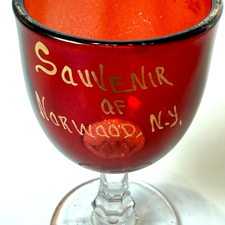NORWOOD NY NEW YORK Ruby Red Flash Souvenir Glass TRINKET ANTIQUE CUP GOBLET NORWOOD NY NEW YORK Ruby Red Flash Souvenir Glass TRINKET ANTIQUE CUP GOBLET