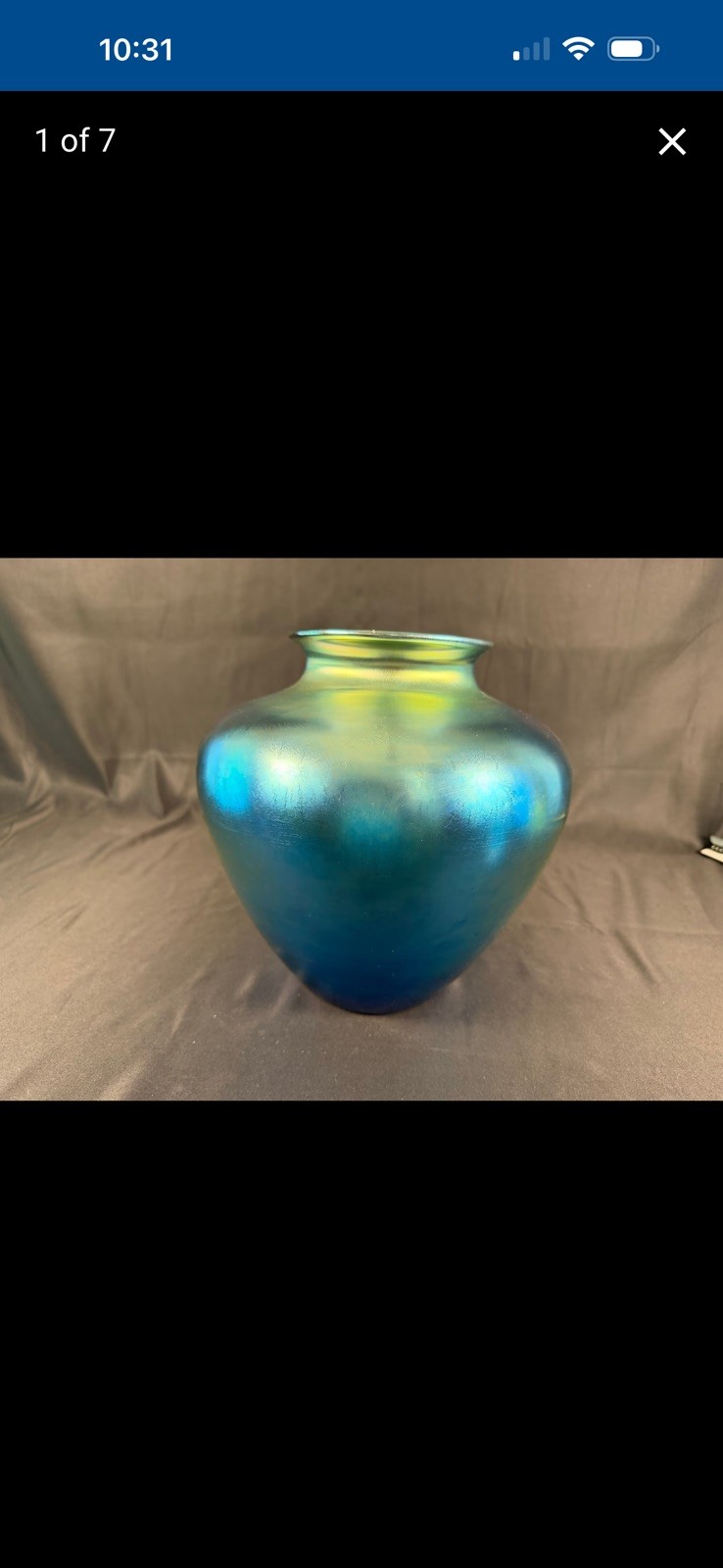 Monumental Steuben Blue Aurene Iridescent Art Glass Vase - 11 Monumental Steuben Blue Aurene Iridescent Art Glass Vase - 11