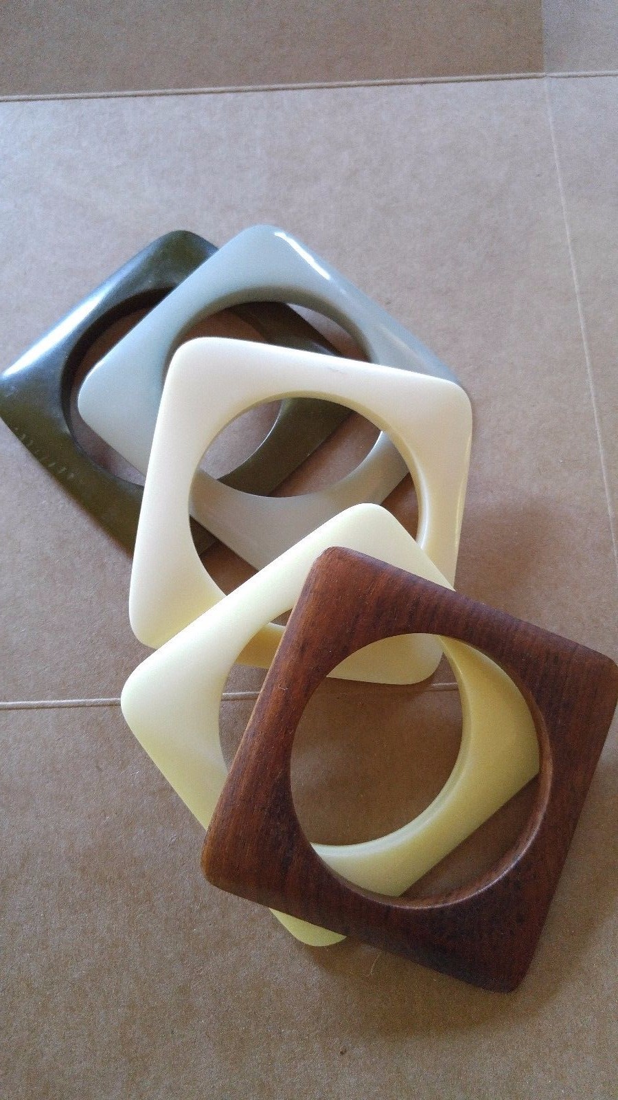 Vintage Bracelet set qty 4 Bangle SQUARE 3 early plastic over dyed 1 wood RETRO Vintage Bracelet set qty 4 Bangle SQUARE 3 early plastic over dyed 1 wood RETRO