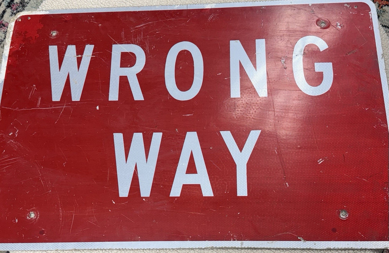Vintage Massive Retired WRONG WAY  Highway Sign  Galvanized 24\