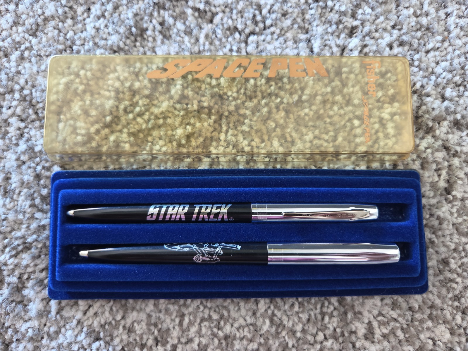 Fisher Space Pen Star Trek USS Enterprise Ballpoint Pen Set Black Chrome Vintage
