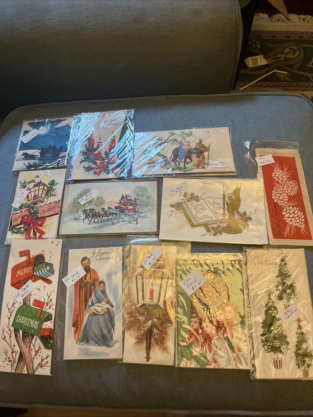 Set Of 12 Vintage And Antique Greeting Cards In Plastic For Preservation