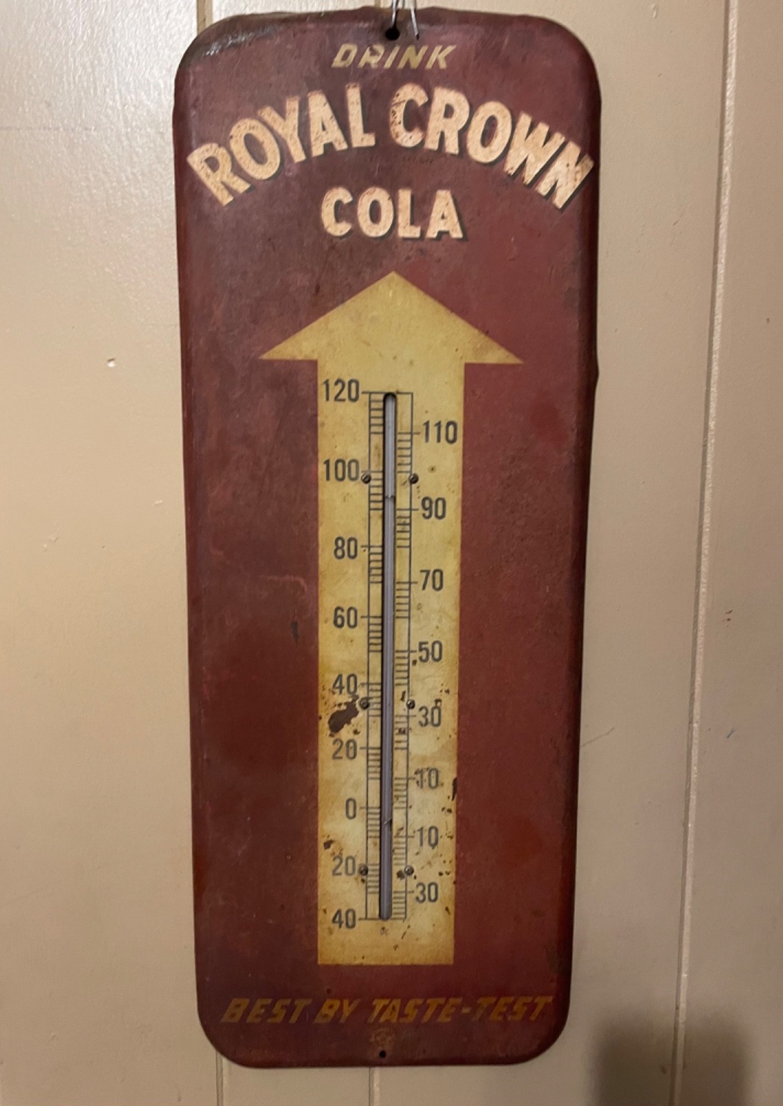 Vintage 1950s Drink Royal Crown Cola Advertising Thermometer Metal Soda Sign Vintage 1950s Drink Royal Crown Cola Advertising Thermometer Metal Soda Sign