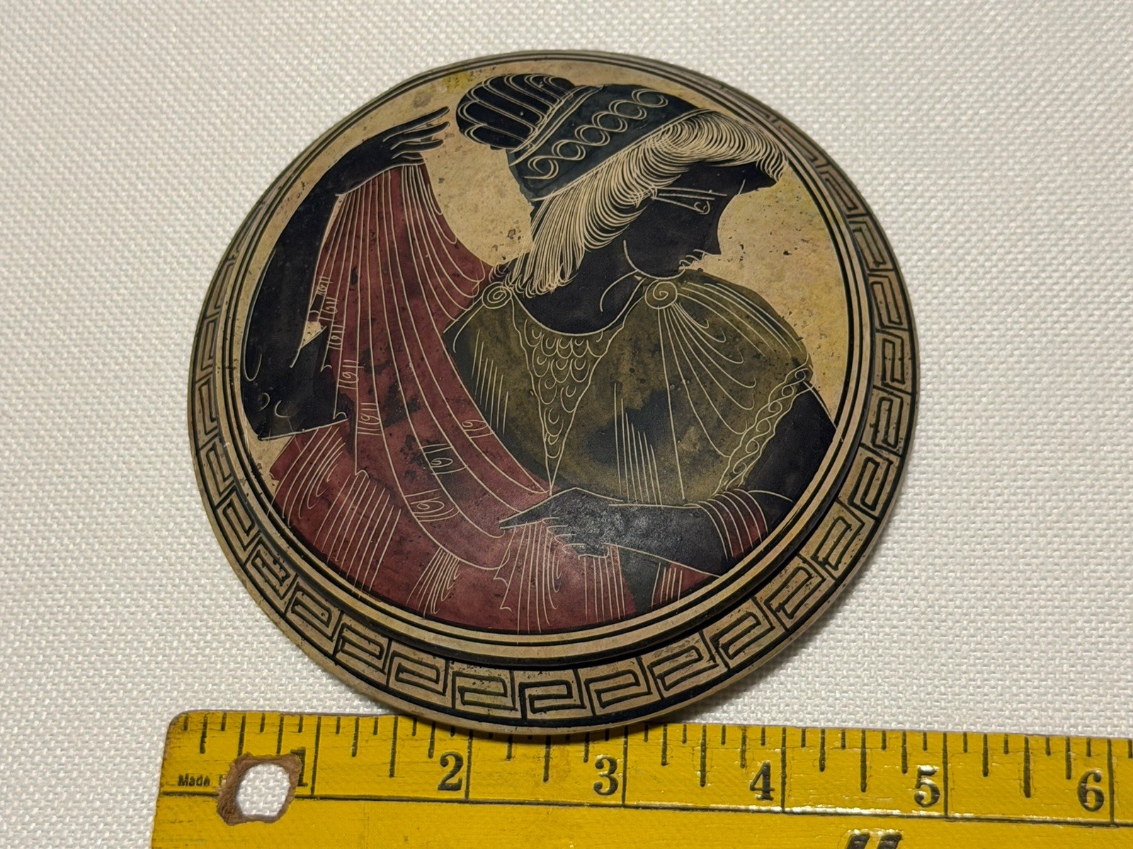 Vintage Hand Painted Greek Ceramic Pyxis Trinket Box Museum Copy Greece 5” Vintage Hand Painted Greek Ceramic Pyxis Trinket Box Museum Copy Greece 5”