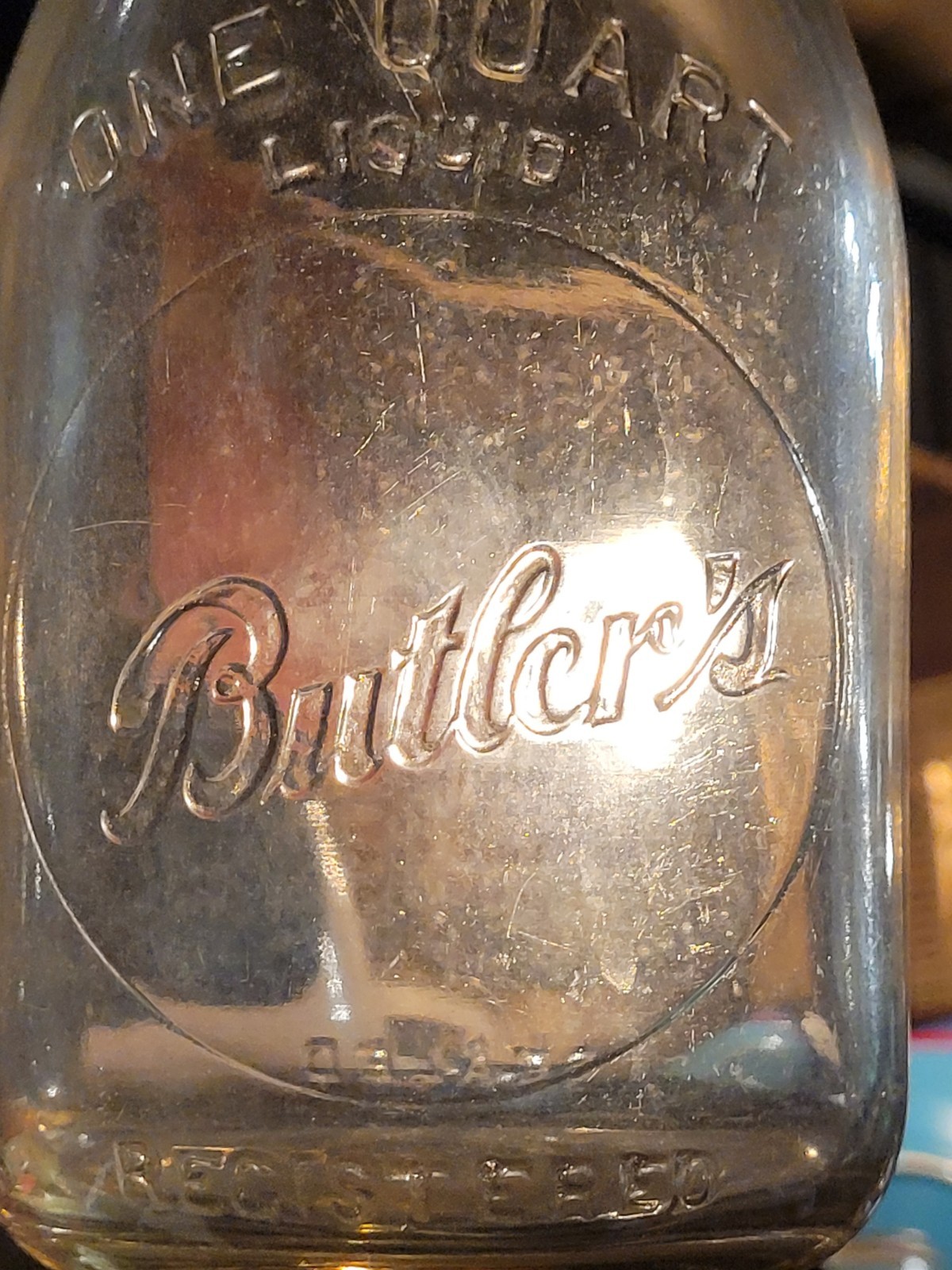 EMBOSSED Butler\'s Dairy Tryon North Carolina NC Approved Quart Milk Bottle