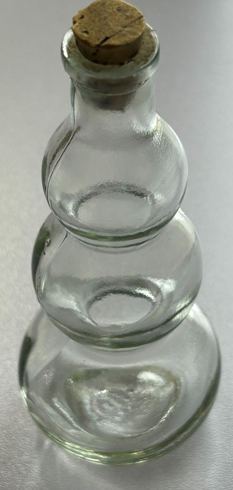 Vintage Morey Glass Co. three tiered bubble bottle with original cork stopper