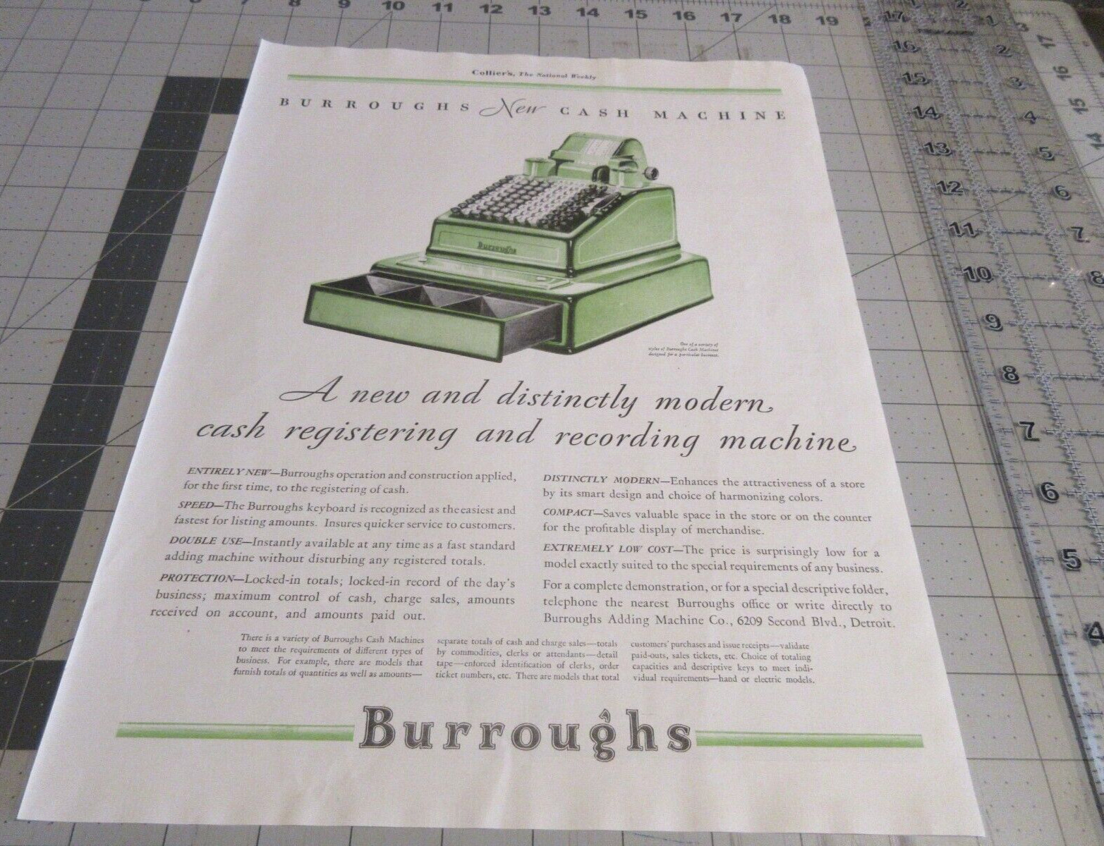1931 Burroughs New Cash Machine, distinctly modern, Vintage Print Ad