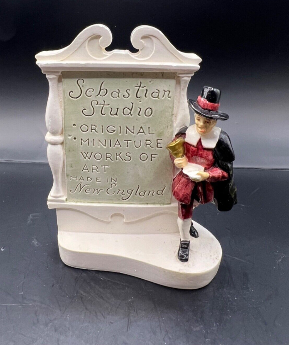 Vtg Sebastian Miniatures Town Crier Dealer Sign Plaque Prescott Baston Chalk