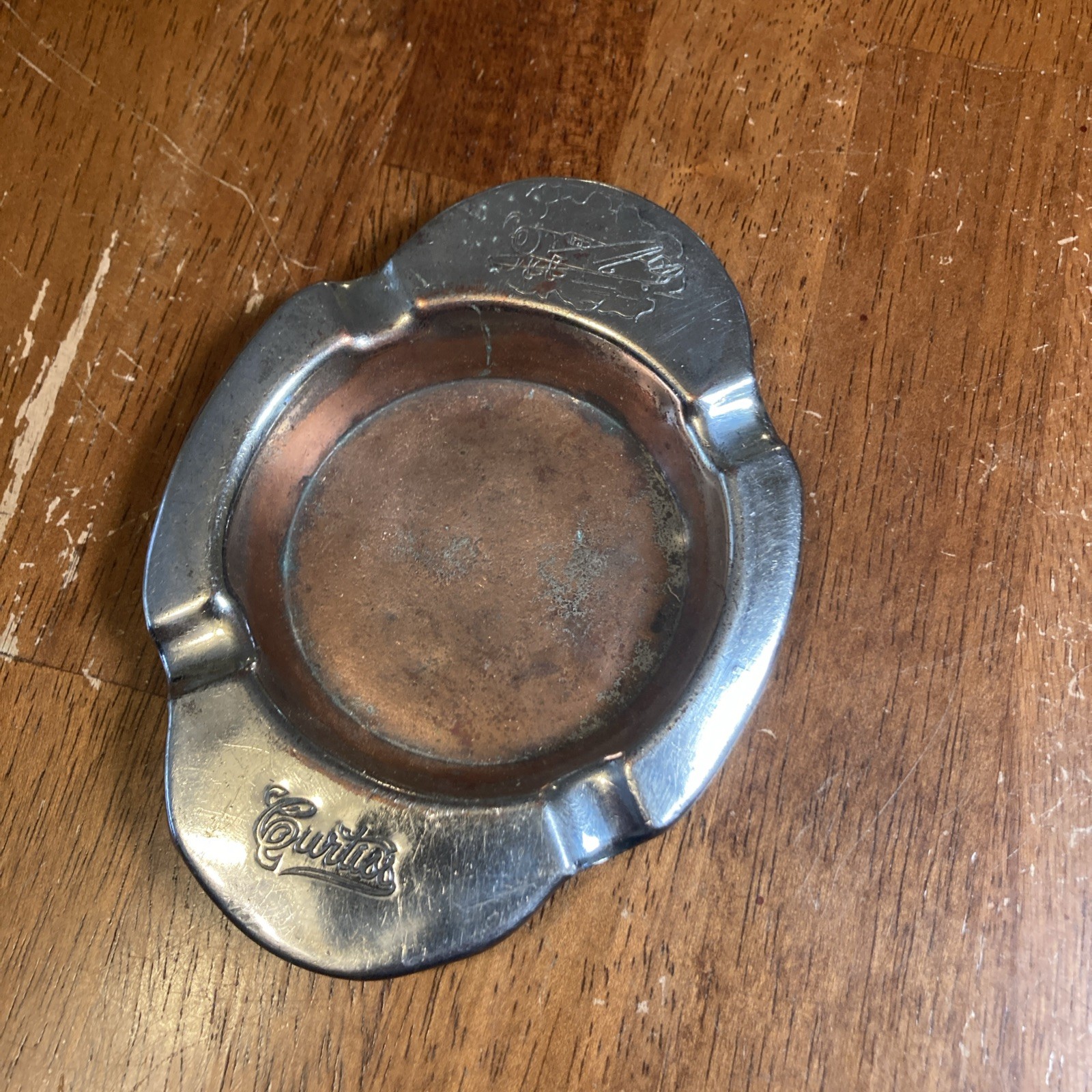Vintage 1930's Curtiss Airplane Fighter Jet Chrome Plated Copper Ashtray Vintage 1930's Curtiss Airplane Fighter Jet Chrome Plated Copper Ashtray