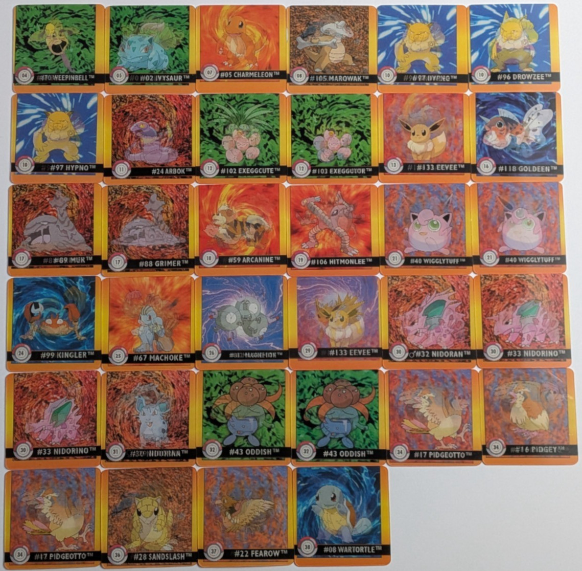 1999 Pokemon Artbox Action Flipz Lot 34 Cards Premier Edition Charmander Eevee