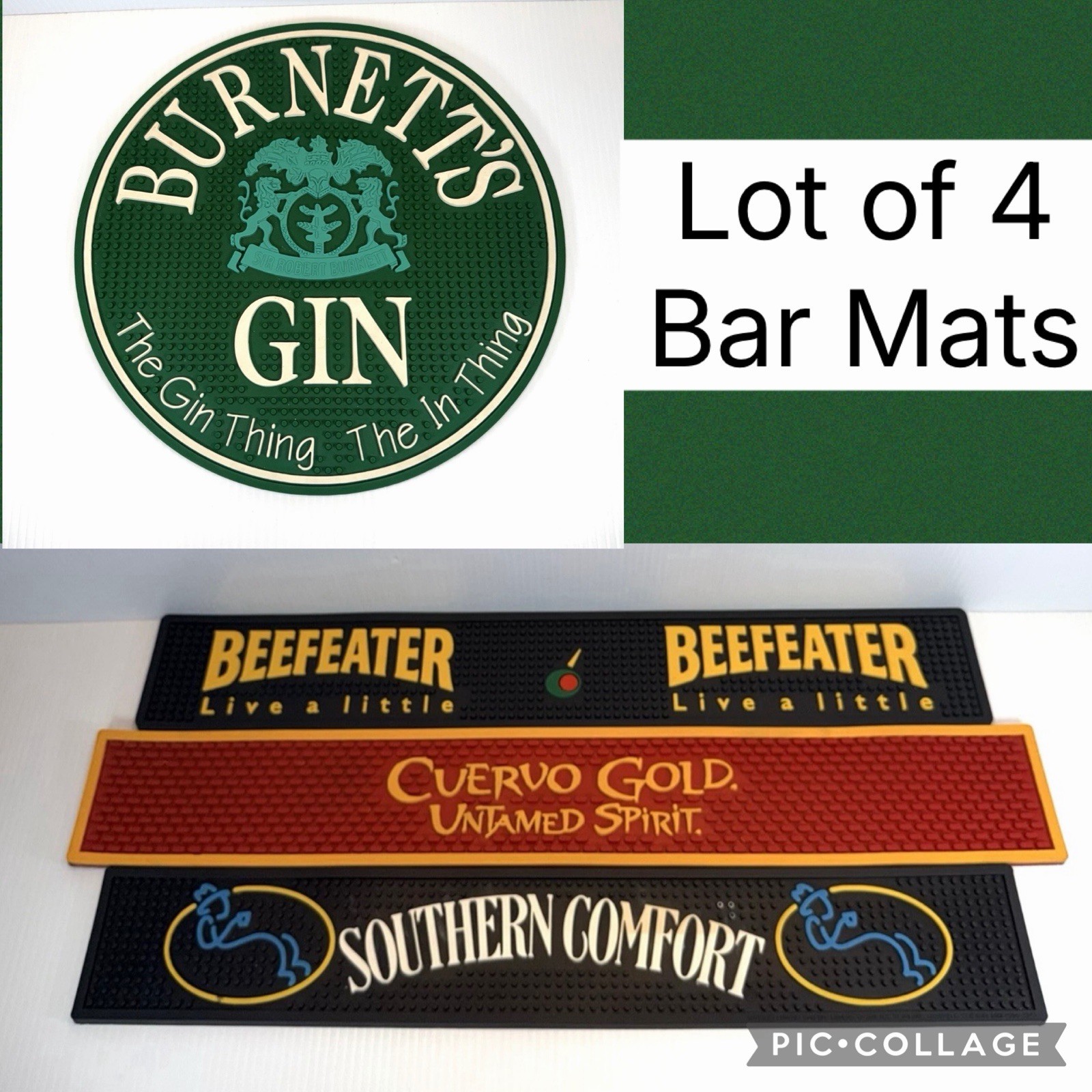 Lot of 4 Rubber Bar Mats Burnetts Gin, Beefeater, Cuervo Gold & Southern Comfort