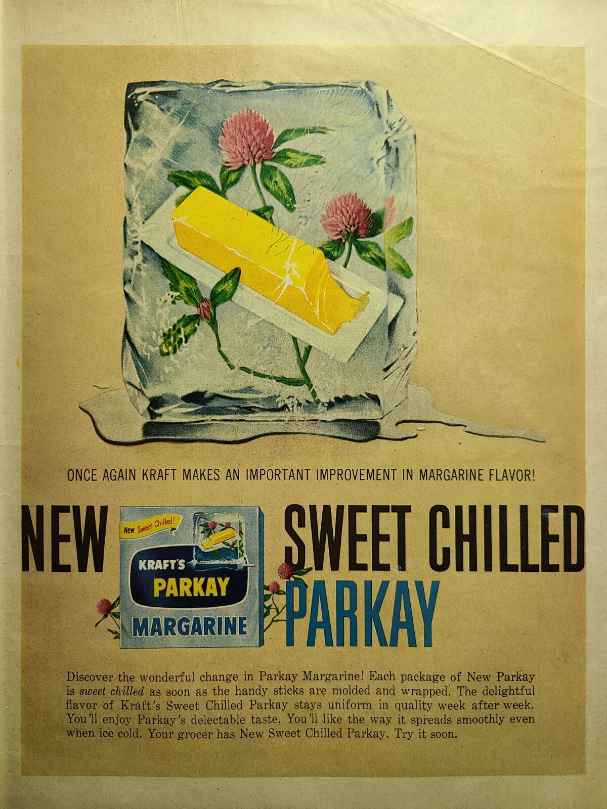 Vintage Print Ad 1958 Kraft\'s Parkay Margarine Sweet Chilled - Clover Stick Ice