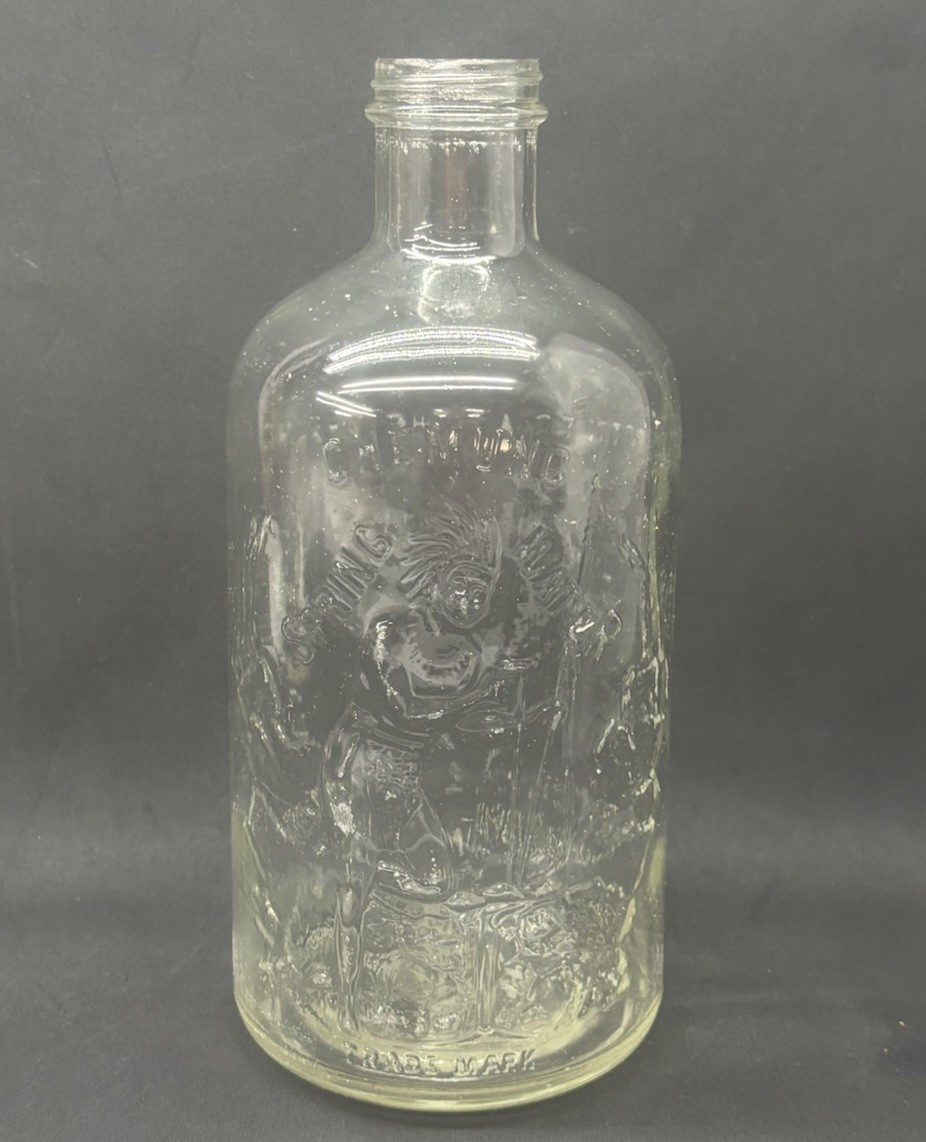 Vtg 1930s Chemung NY Glass Spring Water Jug Embossed Indian Chief Half Gallon