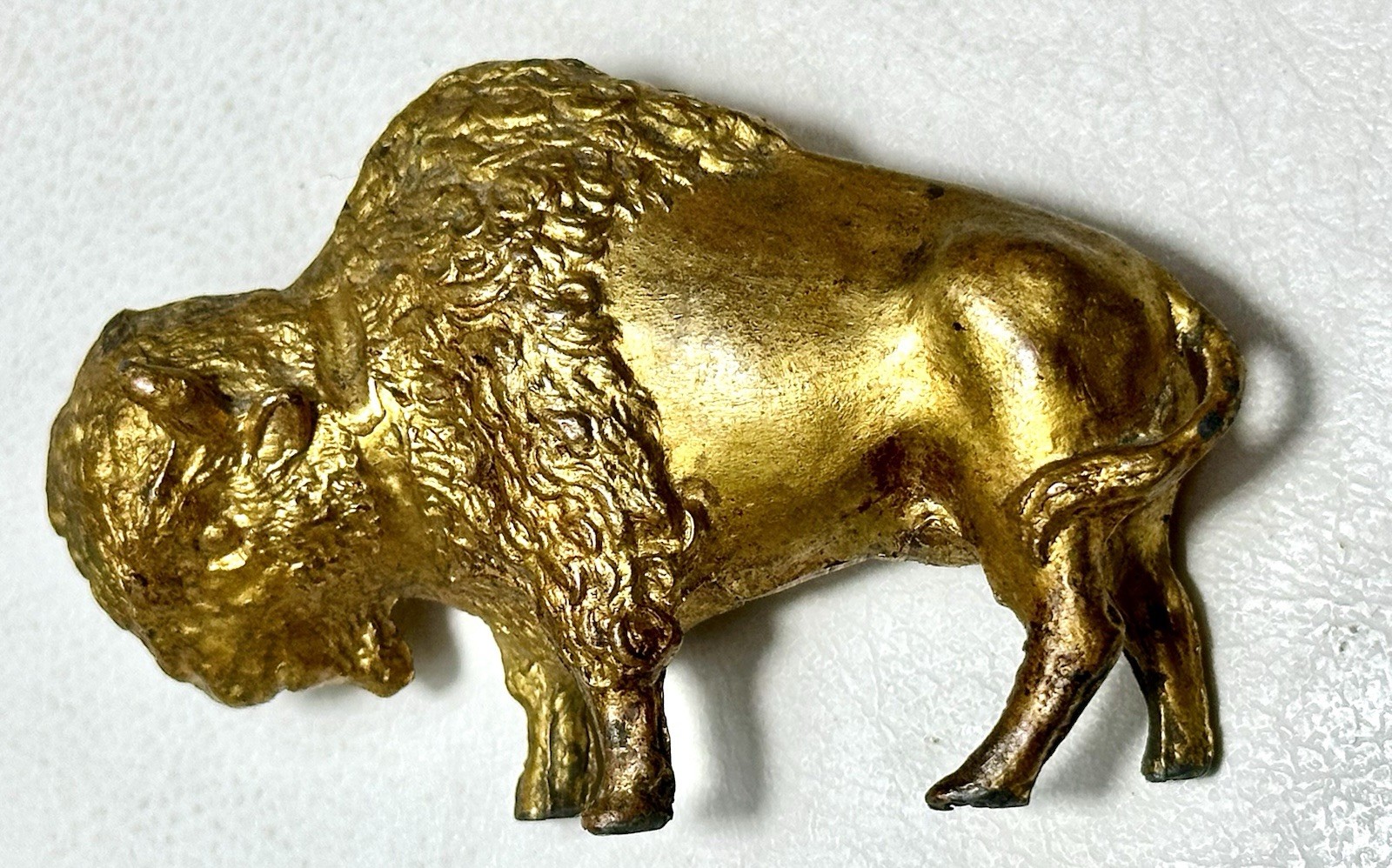 Vintage North American Buffalo Bison Gold Painted Cast Lead Metal 2.75” X 1.75”