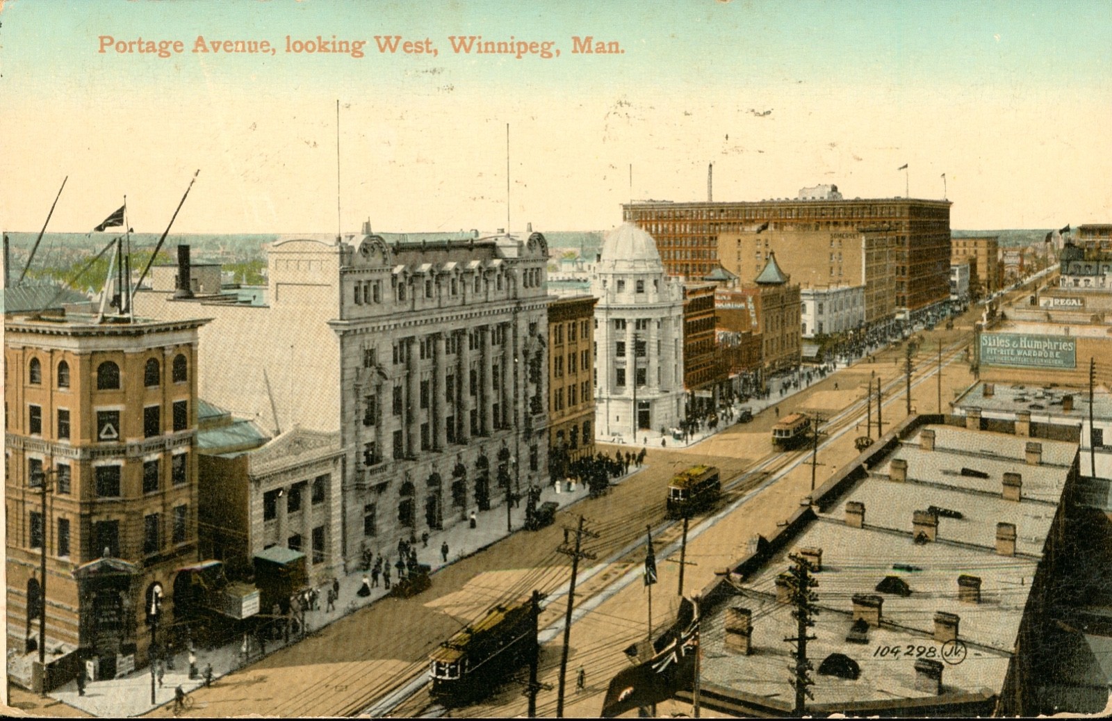 Portage Ave looking West, Winnipeg, Manitoba, Canada Postcard Antique 1913  N