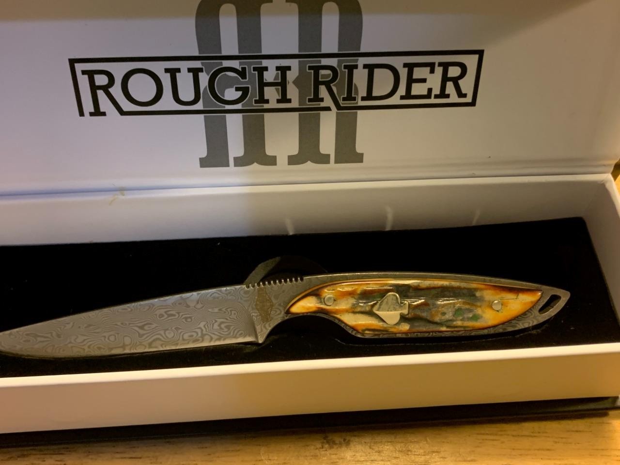 Rough Rider Cinnamon Bone Damascus 6 3/4