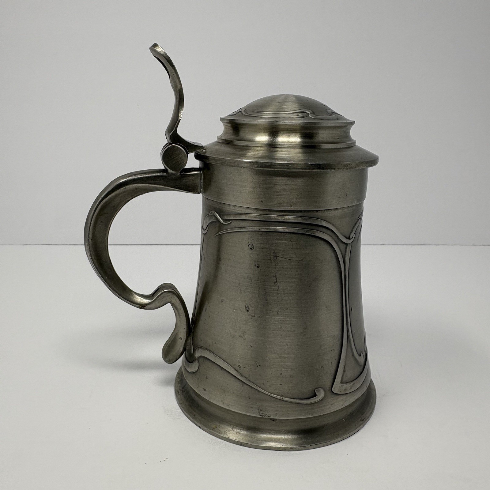 Vintage Zinn 95% Pewter Lidded Beer Stein Tankard Art Nouveau Bird Motif