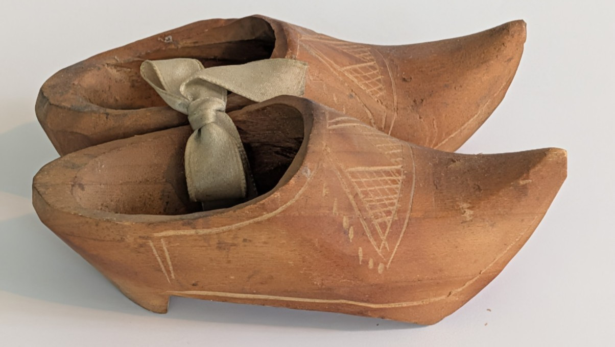 Vintage Belgium Wooden Clogs Shoes Hand Carved Folk Art Made in Belgium 4.5 INCH
