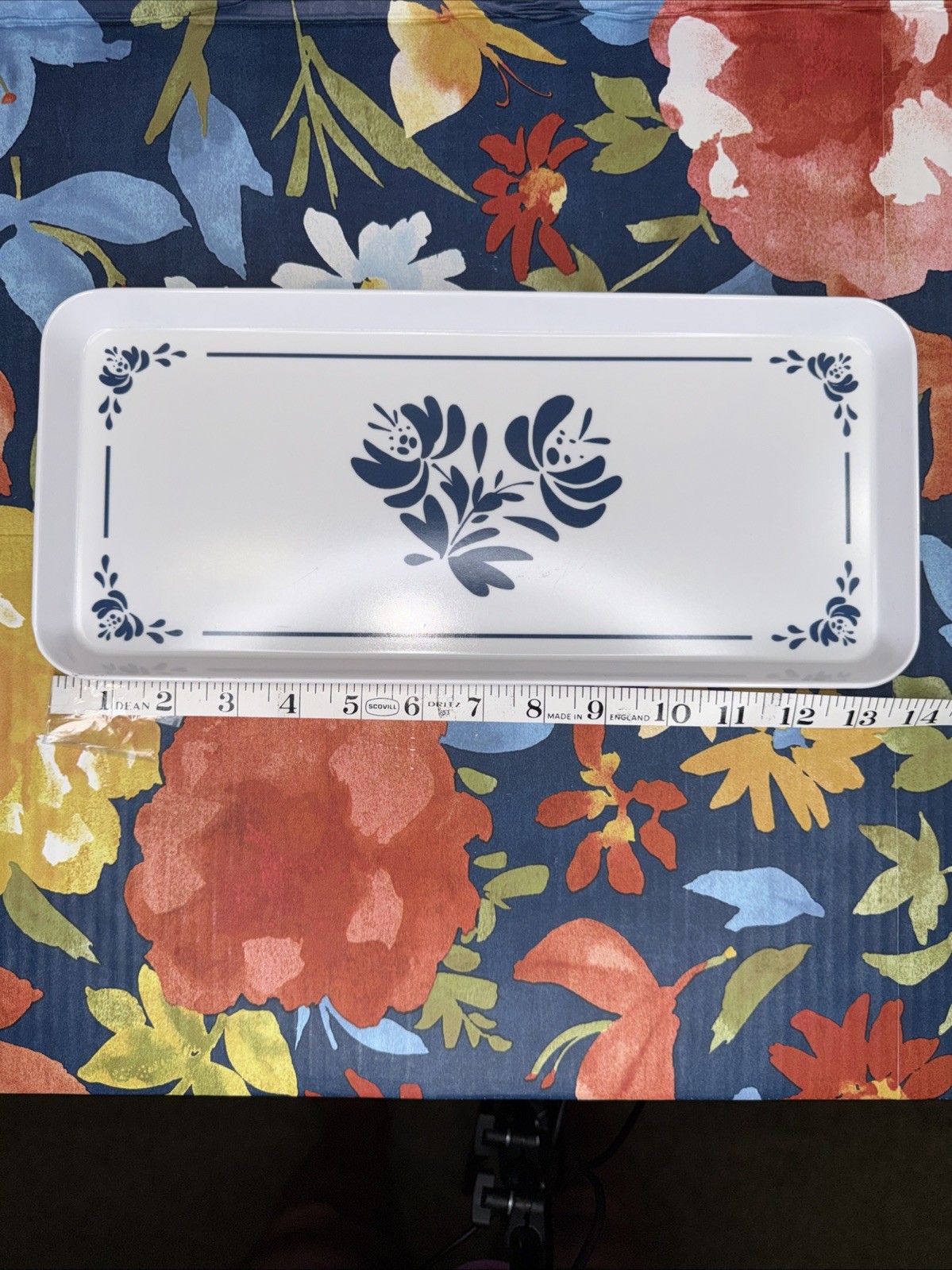 Vintage Pfaltzgraff Yorktowne Melamine Serving Tray Blue Floral Pattern